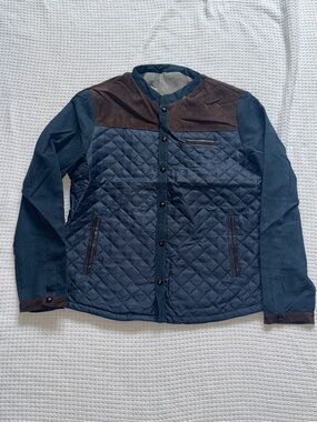 Men's Quilted Navy Jacket with Brown Accents